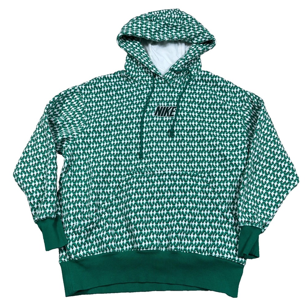 Nike Hoodie Men Small Green Geometric Sweatshirt Sweater Pullover Retro Adult